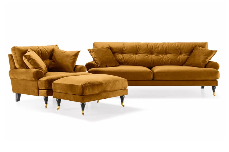 Sofagruppe Webber 3+1 Fløyel - Amber|Messing - Møbler - Sofaer - Sofagrupper - Howard sofagruppe