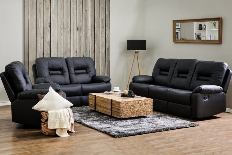 Sofagruppe 2-seter + 3-seter + lenestol Bergen - Svart - Møbler - Sofaer - Sofagrupper