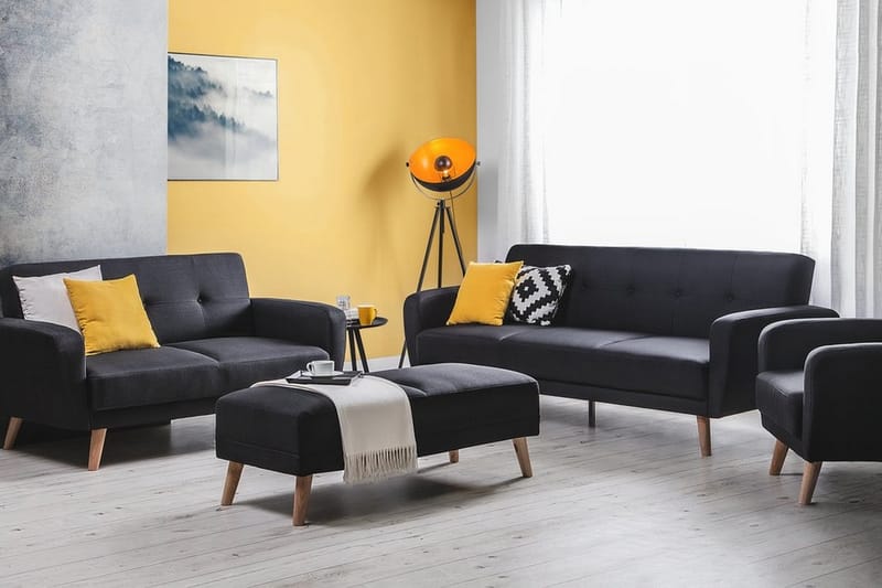 Sofagruppe 2-seter + 3-seter Florli - Svart - Møbler - Sofaer - Sofagrupper