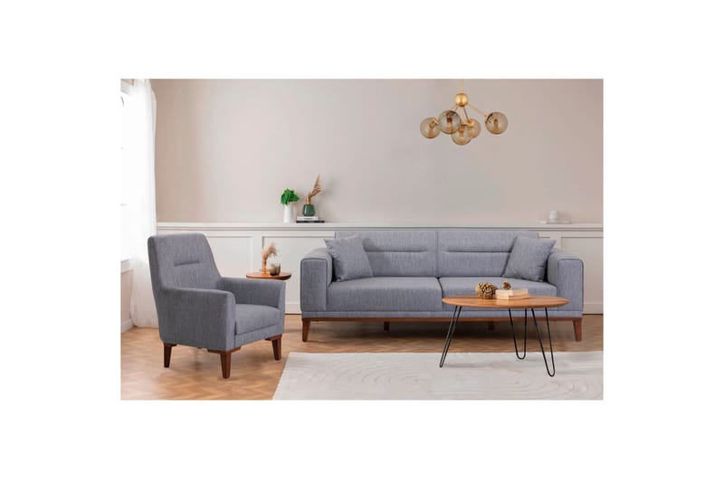 Sofagruppe Charlesbourg 3-seters Sofa + Lenestol - Grå - Møbler - Sofaer - Sofagrupper