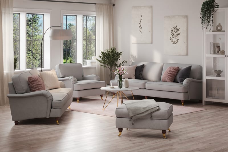 Sofagruppe Howard Oxford 4-seter+3-seter+Lenestol+Fotskammel - Lysgrå - Møbler - Sofaer - Sofagrupper - Howard sofagruppe