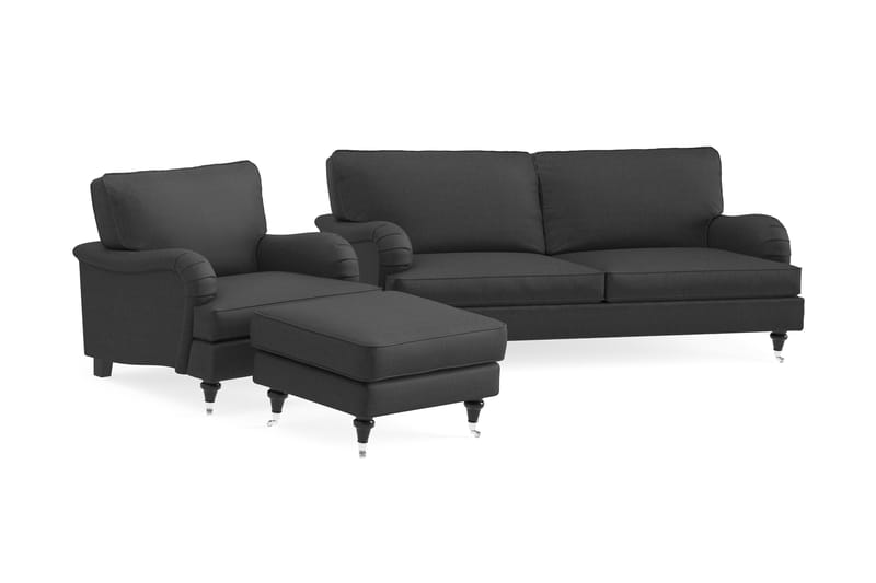 Sofagruppe Oxford Classic 3,5-seter+Lenestol+Fotskammel - Mørk grå - Møbler - Sofaer - Sofagrupper - Howard sofagruppe