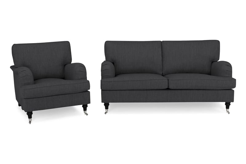 Sofagruppe Oxford Classic 3-seter+Lenestol - Antrasitt - Møbler - Sofaer - Sofagrupper - Chesterfield sofagruppe