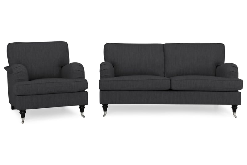 Sofagruppe Oxford Classic 3-seter+Lenestol - Antrasitt - Møbler - Sofaer - Sofagrupper - Chesterfield sofagruppe