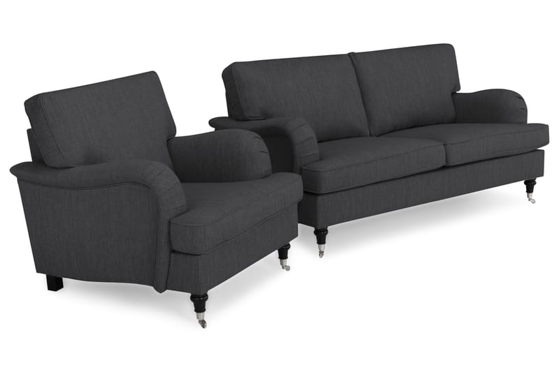 Sofagruppe Oxford Classic 3-seter+Lenestol - Antrasitt - Møbler - Sofaer - Sofagrupper - Chesterfield sofagruppe