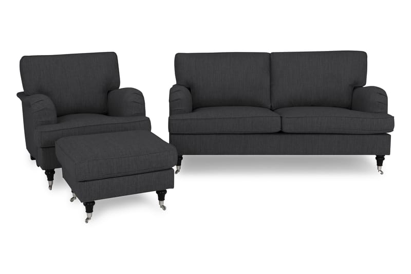 Sofagruppe Oxford Classic 3-seter+Lenestol+Fotskammel - Antrasitt - Møbler - Sofaer - Sofagrupper - Chesterfield sofagruppe