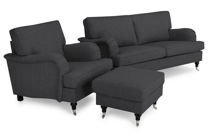 Sofagruppe Oxford Classic 3-seter+Lenestol+Fotskammel - Antrasitt - Møbler - Sofaer - Sofagrupper - Chesterfield sofagruppe