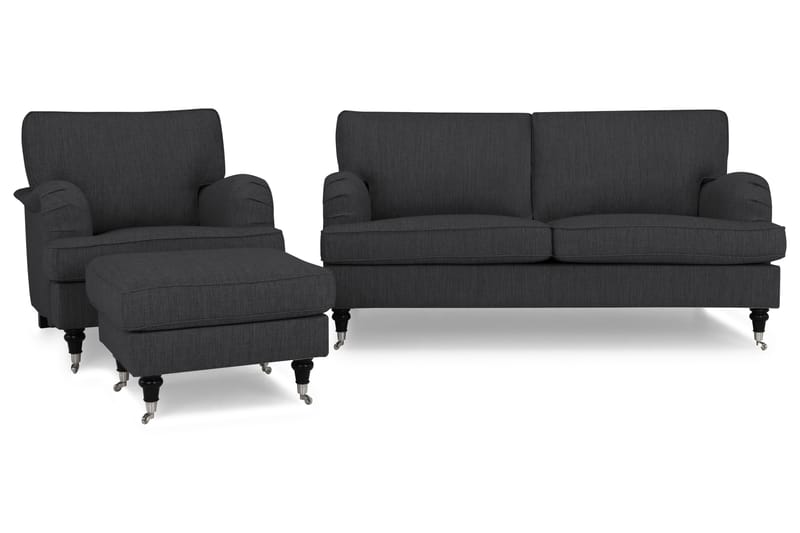 Sofagruppe Oxford Classic 3-seter+Lenestol+Fotskammel - Antrasitt - Møbler - Sofaer - Sofagrupper - Chesterfield sofagruppe