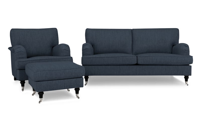 Sofagruppe Oxford Classic 3-seter+Lenestol+Fotskammel - Mørkblå - Møbler - Sofaer - Sofagrupper - Chesterfield sofagruppe