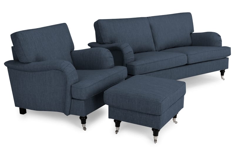 Sofagruppe Oxford Classic 3-seter+Lenestol+Fotskammel - Mørkblå - Møbler - Sofaer - Sofagrupper - Chesterfield sofagruppe