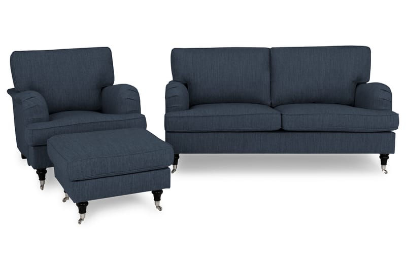 Sofagruppe Oxford Classic 3-seter+Lenestol+Fotskammel - Mørkblå - Møbler - Sofaer - Sofagrupper - Chesterfield sofagruppe