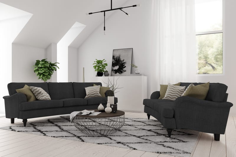 Sofagruppe Oxford Classic Buet 2-seter+Lenestol+Fotskammel - Antrasitt - Møbler - Sofaer - Sofagrupper - Chesterfield sofagruppe