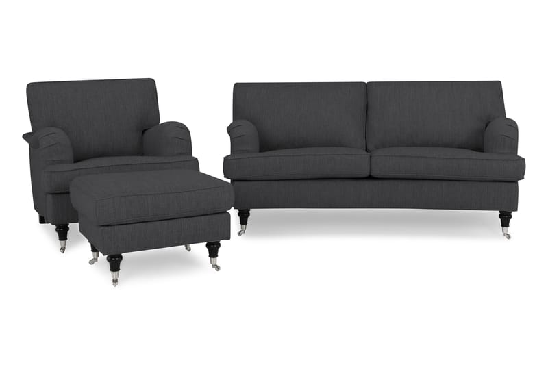 Sofagruppe Oxford Classic Buet 2-seter+Lenestol+Fotskammel - Antrasitt - Møbler - Sofaer - Sofagrupper - Chesterfield sofagruppe