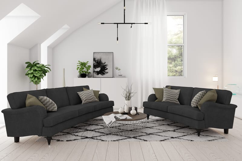 Sofagruppe Oxford Classic Buet 2-seter+Lenestol+Fotskammel - Antrasitt - Møbler - Sofaer - Sofagrupper - Chesterfield sofagruppe