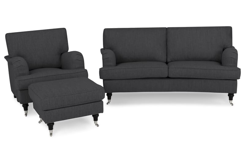 Sofagruppe Oxford Classic Buet 2-seter+Lenestol+Fotskammel - Antrasitt - Møbler - Sofaer - Sofagrupper - Chesterfield sofagruppe