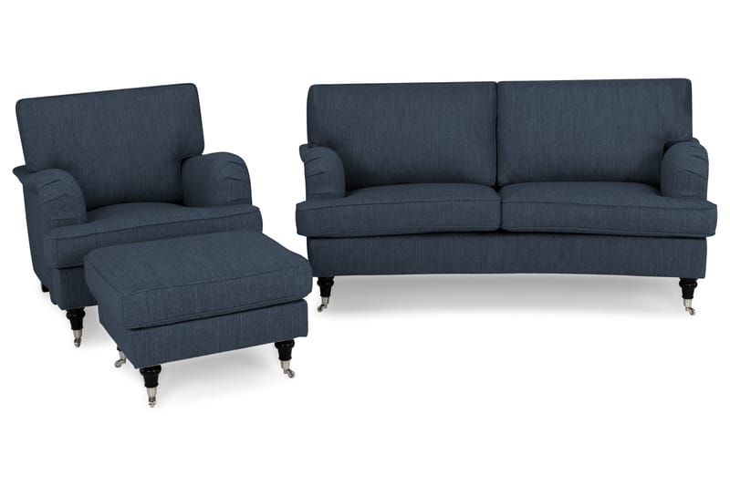 Sofagruppe Oxford Classic Buet 2-seter+Lenestol+Fotskammel - Mørkblå - Møbler - Sofaer - Sofagrupper - Chesterfield sofagruppe