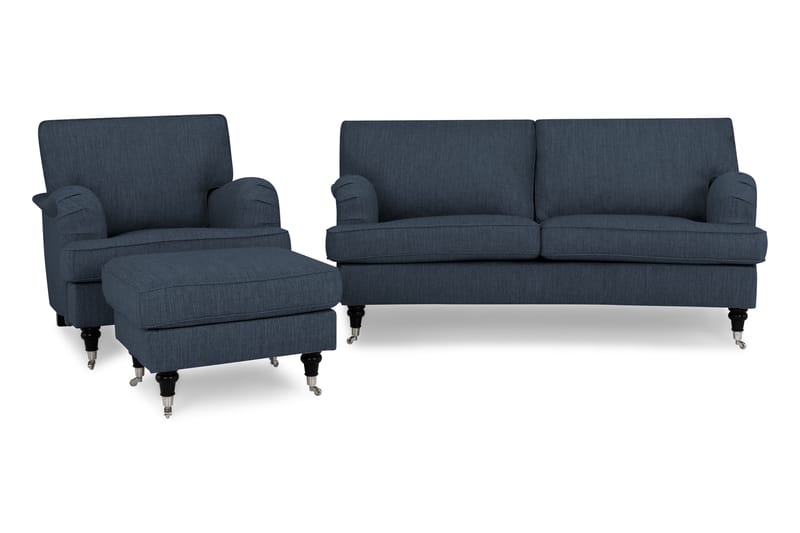 Sofagruppe Oxford Classic Buet 2-seter+Lenestol+Fotskammel - Mørkblå - Møbler - Sofaer - Sofagrupper - Chesterfield sofagruppe