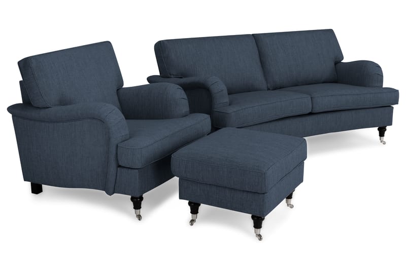 Sofagruppe Oxford Classic Buet 2-seter+Lenestol+Fotskammel - Mørkblå - Møbler - Sofaer - Sofagrupper - Chesterfield sofagruppe