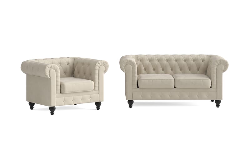 Sofagruppe Walton Lyx 2-seter+Lenestol - Beige - Møbler - Sofaer - Sofagrupper - Chesterfield sofagruppe