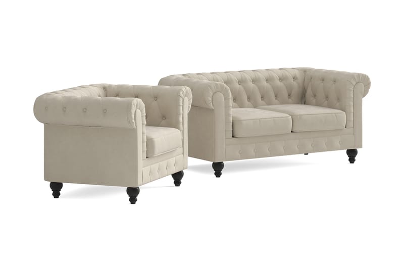 Sofagruppe Walton Lyx 2-seter+Lenestol - Beige - Møbler - Sofaer - Sofagrupper - Chesterfield sofagruppe