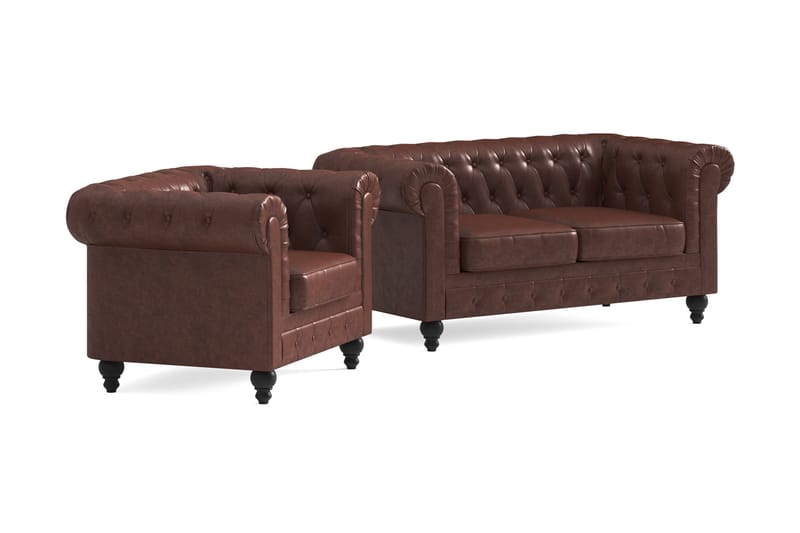 Sofagruppe Walton Lyx 2-seter+Lenestol - Brun - Møbler - Sofaer - Sofagrupper - Chesterfield sofagruppe