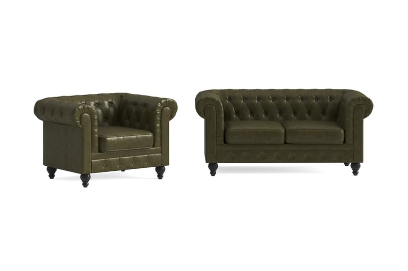 Sofagruppe Walton Lyx 2-seter+Lenestol - Grønn - Møbler - Sofaer - Sofagrupper - Chesterfield sofagruppe