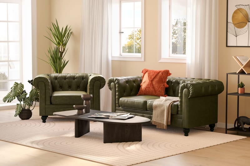 Sofagruppe Walton Lyx 2-seter+Lenestol - Grønn - Møbler - Sofaer - Sofagrupper - Chesterfield sofagruppe