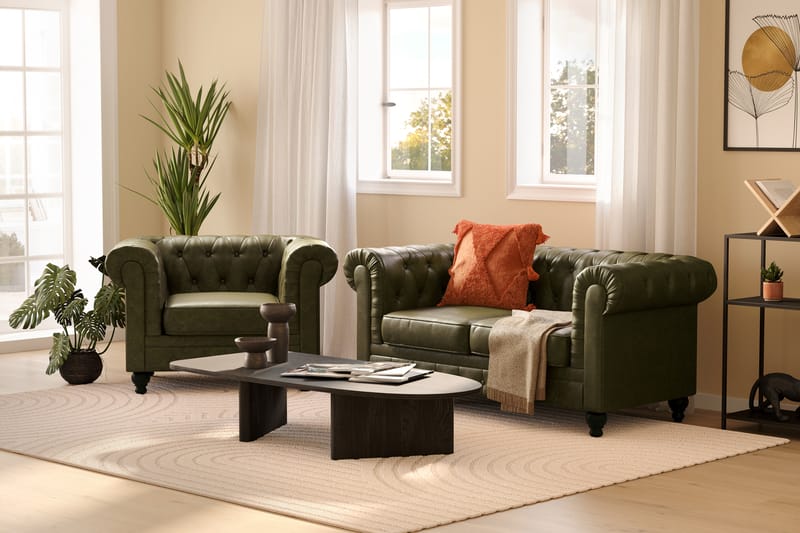 Sofagruppe Walton Lyx 2-seter+Lenestol - Grønn - Møbler - Sofaer - Sofagrupper - Chesterfield sofagruppe