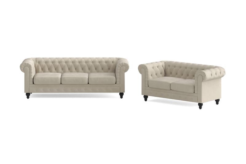 Sofagruppe Walton Lyx 3-seter+2-seter - Beige - Møbler - Sofaer - Sofagrupper - Chesterfield sofagruppe