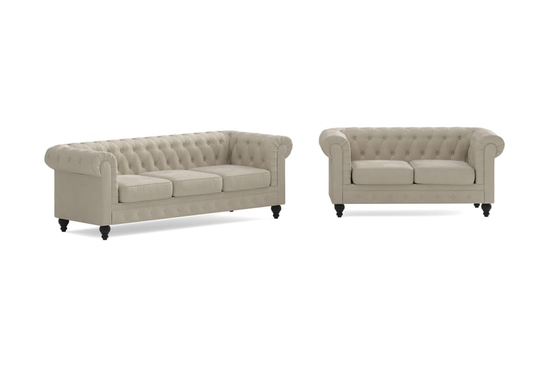 Sofagruppe Walton Lyx 3-seter+2-seter - Beige - Møbler - Sofaer - Sofagrupper - Chesterfield sofagruppe