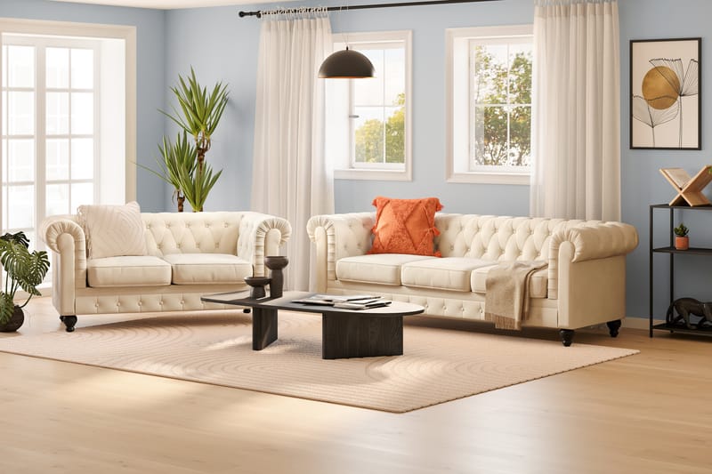 Sofagruppe Walton Lyx 3-seter+2-seter - Beige - Møbler - Sofaer - Sofagrupper - Chesterfield sofagruppe