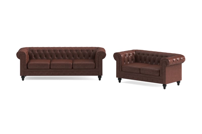 Sofagruppe Walton Lyx 3-seter+2-seter - Brun - Møbler - Sofaer - Sofagrupper - Chesterfield sofagruppe