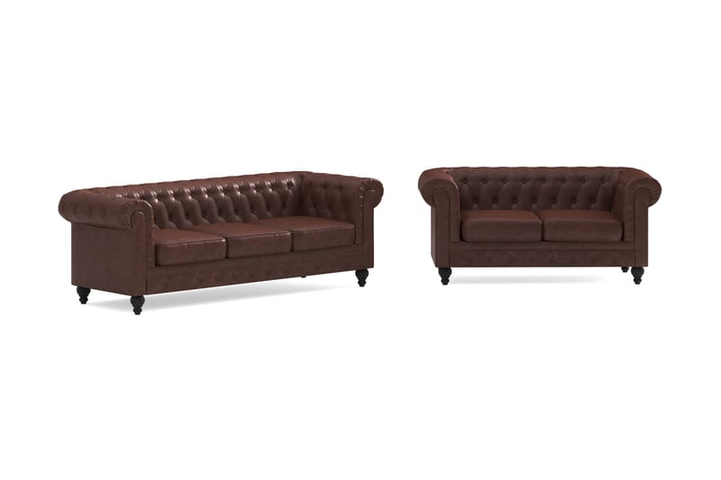 Sofagruppe Walton Lyx 3-seter+2-seter - Brun - Møbler - Sofaer - Sofagrupper - Chesterfield sofagruppe