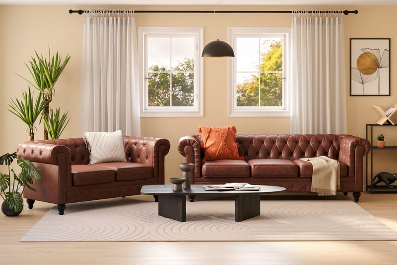 Sofagruppe Walton Lyx 3-seter+2-seter - Brun - Møbler - Sofaer - Sofagrupper - Chesterfield sofagruppe