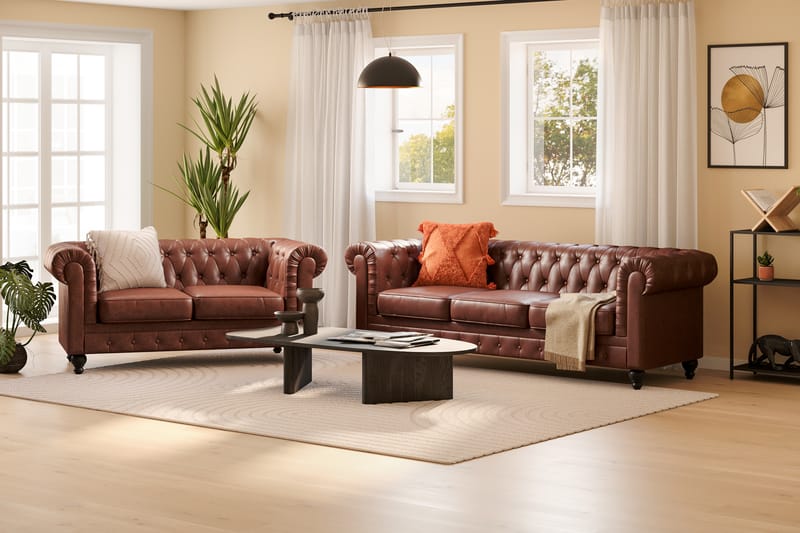 Sofagruppe Walton Lyx 3-seter+2-seter - Brun - Møbler - Sofaer - Sofagrupper - Chesterfield sofagruppe