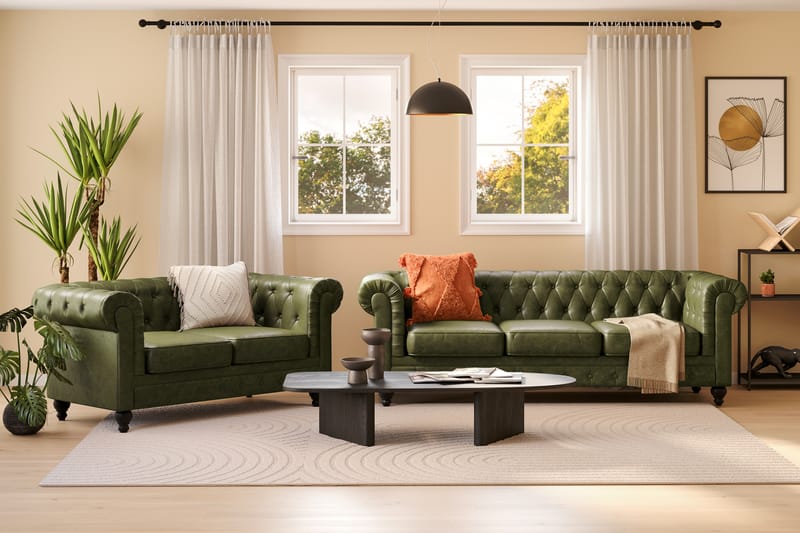 Sofagruppe Walton Lyx 3-seter+2-seter - Grønn - Møbler - Sofaer - Sofagrupper - Chesterfield sofagruppe