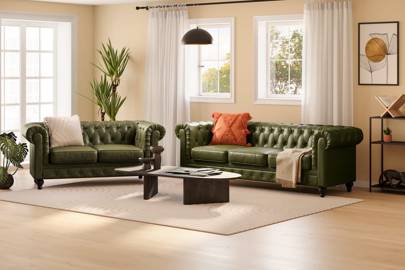 Sofagruppe Walton Lyx 3-seter+2-seter - Grønn - Møbler - Sofaer - Sofagrupper - Chesterfield sofagruppe