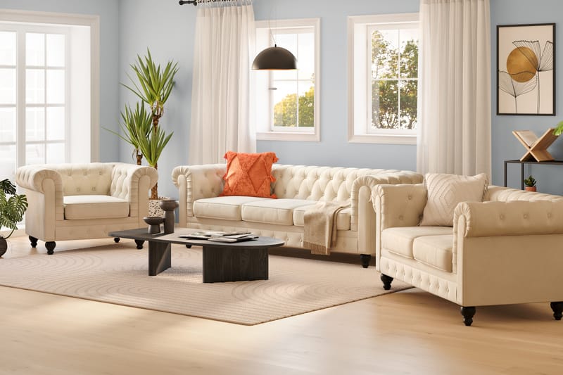 Sofagruppe Walton Lyx 3-seter+2-seter+Lenestol - Beige - Møbler - Sofaer - Sofagrupper - Sofagruppe 3 2 1