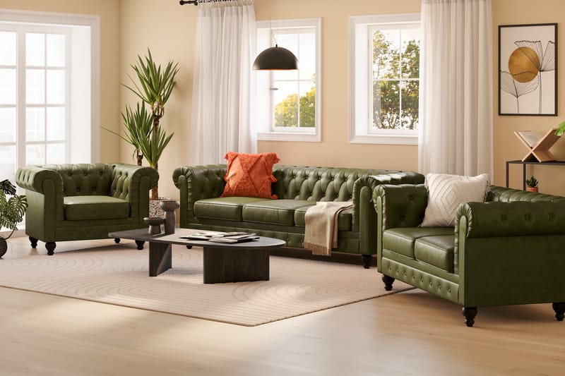 Sofagruppe Walton Lyx 3-seter+2-seter+Lenestol - Grønn - Møbler - Sofaer - Sofagrupper - Sofagruppe 3 2 1