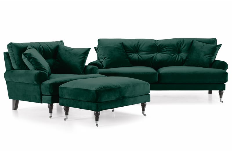 Sofagruppe Webber 2+1 Fløyel - Mørkgrønn|Krom - Møbler - Sofaer - Sofagrupper - Howard sofagruppe