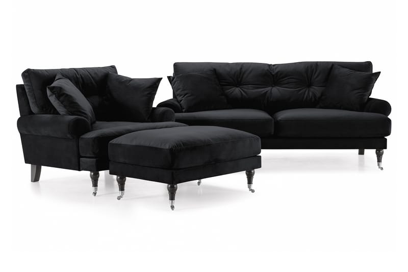 Sofagruppe Webber 2+1 Fløyel - Svart|Krom - Møbler - Sofaer - Sofagrupper - Howard sofagruppe