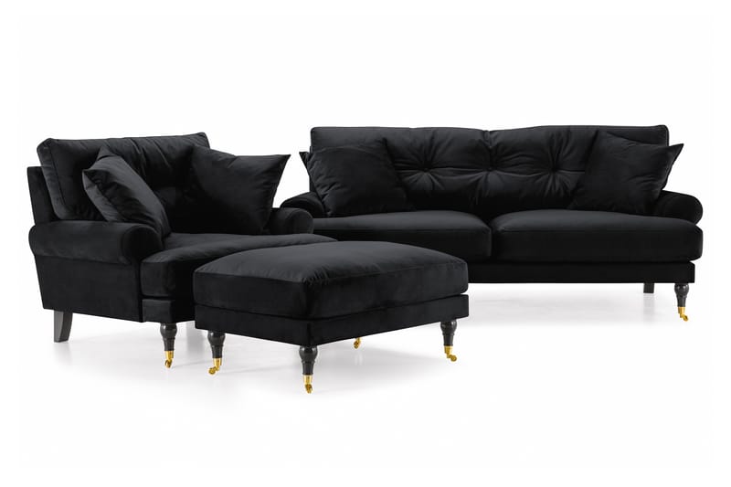 Sofagruppe Webber 2+1 Fløyel - Svart|Messing - Møbler - Sofaer - Sofagrupper - Howard sofagruppe