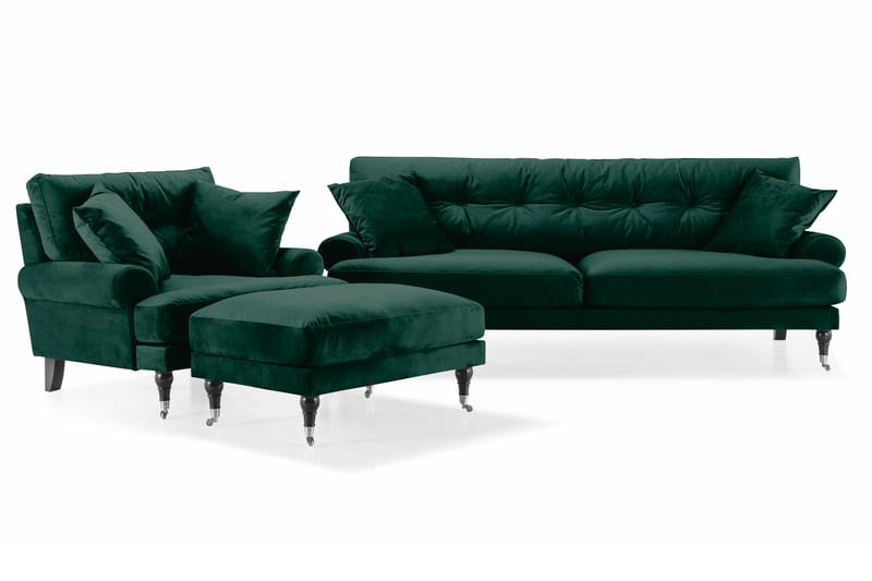 Sofagruppe Webber 3+1 Fløyel - Mørkgrønn|Krom - Møbler - Sofaer - Sofagrupper - Howard sofagruppe