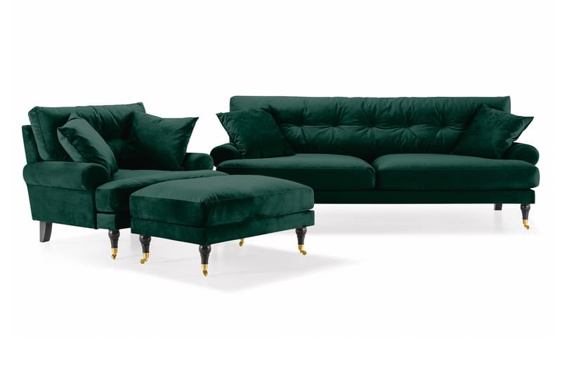 Sofagruppe Webber 3+1 Fløyel - Mørkgrønn|Messing - Møbler - Sofaer - Sofagrupper - Howard sofagruppe