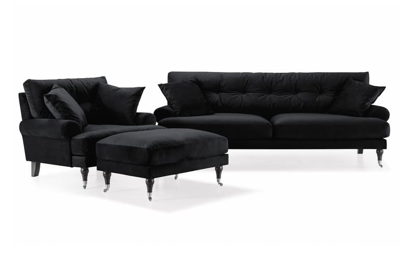 Sofagruppe Webber 3+1 Fløyel - Svart|Krom - Møbler - Sofaer - Sofagrupper - Howard sofagruppe