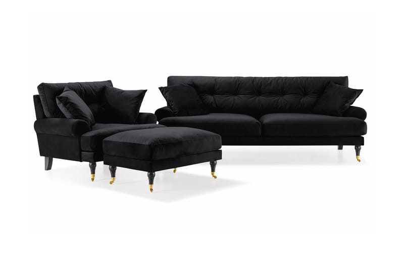 Sofagruppe Webber 3+1 Fløyel - Svart|Messing - Møbler - Sofaer - Sofagrupper - Howard sofagruppe