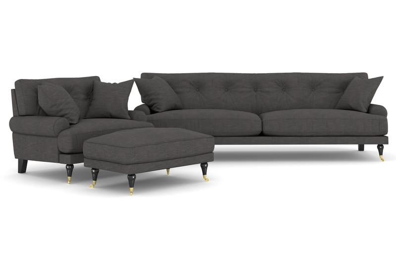 Sofagruppe Webber 3+1 - Mørkgrå|Messing - Møbler - Sofaer - Sofagrupper - Howard sofagruppe