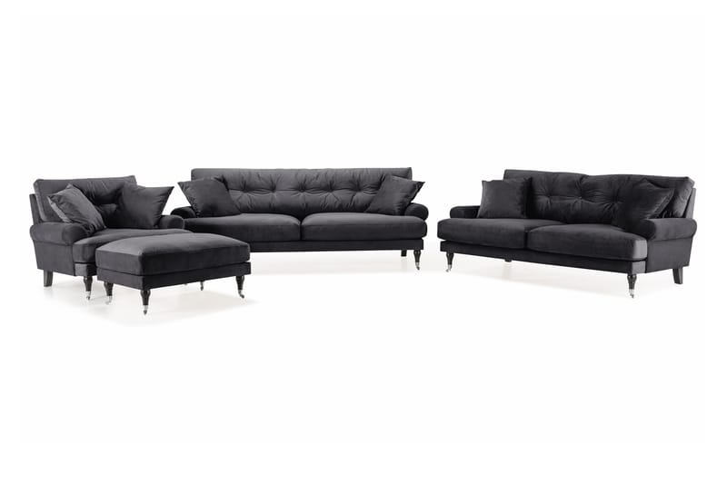 Sofagruppe Webber 3+2+1 Fløyel - Mørkgrå|Krom - Møbler - Sofaer - Sofagrupper - Howard sofagruppe