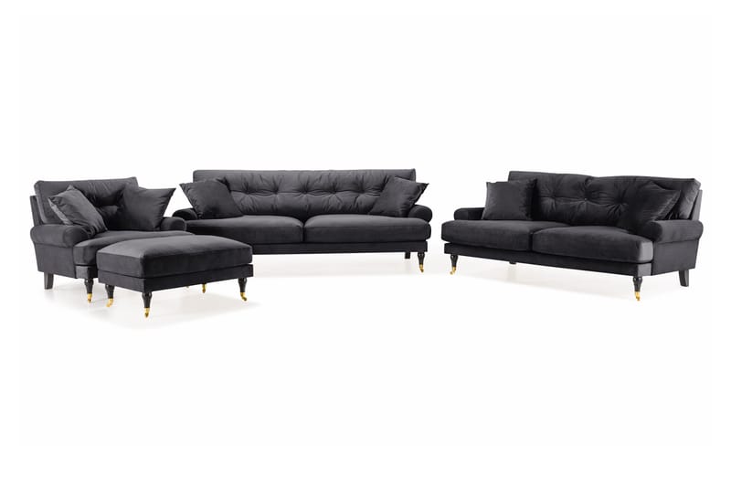 Sofagruppe Webber 3+2+1 Fløyel - Mørkgrå/Messing - Møbler - Sofaer - Sofagrupper - Howard sofagruppe