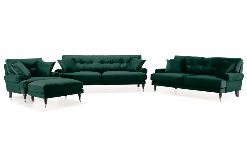 Sofagruppe Webber 3+2+1 Fløyel - Mørkgrønn|Krom - Møbler - Sofaer - Sofagrupper - Howard sofagruppe